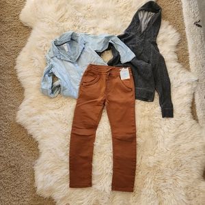 Cat & Jack NWT Tan Joggers Youth Sz 7 & Two Tops (tops do not have tags)